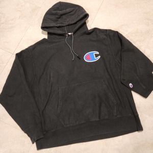 Champion Black Hoodie with Blue & Red Logo